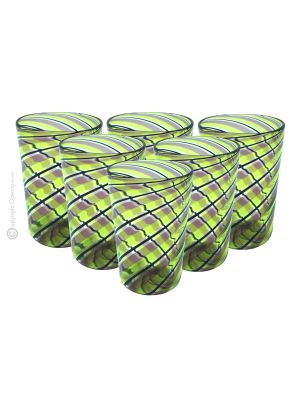 ACQUA CANNE Set 6 Tumbler Trinkgläser aus Muranoglas Made in Italy