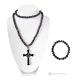 DARK – Handmade natural lava stone and hematite cross necklace and bracelet set.