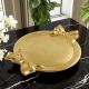 VASSOIO FIOCCO TONDO ORO Tray Handles Bow in Gold Leaf Wood Hand Made Made in Italy