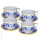 TAZZE FIORACCIO set 4 breakfast cereal cups with saucers Castelli ceramic authentic handmade Abruzzo Made in Italy