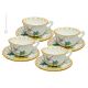 TAZZE UCCELLINI set 4 tea cappuccino coffee cups with saucers Castelli ceramic authentic handmade Abruzzo Made in Italy