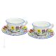 TAZZE UCCELLINI set 2 tea cappuccino coffee cups with saucers Castelli ceramic authentic handmade Abruzzo Made in Italy