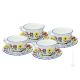 TAZZE UCCELLINI set 4 tea cappuccino coffee cups with saucers Castelli ceramic authentic handmade Abruzzo Made in Italy