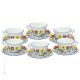 TAZZE UCCELLINI set 6 tea cappuccino coffee cups with saucers Castelli ceramic authentic handmade Abruzzo Made in Italy