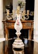 5-flame candelabra in decorated ceramic, with flowers and gold finishes, handcrafted.