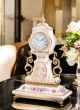Table clock in fine ceramic, with floral decorations and golden details, handmade.