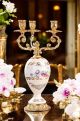 High quality ceramic 3 flame candelabra, with floral and gold details, handmade.