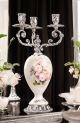 High quality ceramic 3 flame candelabra, with floral and silver details, handmade.