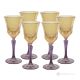 Set of 6 authentic hand painted stemmed water glasses in superior quality glass.-Yellow