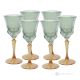 Set of 6 authentic hand painted stemmed water glasses in superior quality glass.-Green