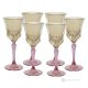 ADA Set of 6 hand painted stem water glasses goblets authentic in superior quality glass.-Amber