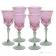 Set of 6 authentic hand painted stemmed water glasses in superior quality glass.-Pink
