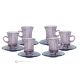 ADA Set of 6 Authentic Hand Painted Modern Tea Cups and Saucers in Premium Quality Glass.-Purple