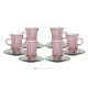 Set of 6 authentic hand painted tea cups and saucers modern in premium quality glass.-Pink
