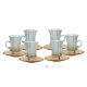 Set of 6 authentic hand painted tea cups and saucers modern in premium quality glass.-Green