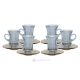 ADA Set of 6 authentic hand painted tea cups and saucers modern in premium quality glass.-Blue