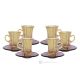ADA Set of 6 authentic hand painted tea cups and saucers modern in premium quality glass.-Yellow