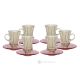 ADA Set of 6 authentic hand painted tea cups and saucers modern in premium quality glass.-Amber