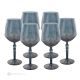 Set of 6 hand painted stemmed wine glasses, authentic, made of premium quality glass.-Blue
