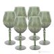 Set of 6 hand painted stemmed wine glasses, authentic, made of premium quality glass.-Green