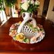Decorative basket ceramic - Home decò - Yellow and pink roses