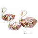 Centerpiece, set of 3 swans in fine ceramic, embellished with flowers and gold details, handmade.