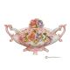 Artistic ceramic tureen in baroque style, decorated with floral motifs and gold, handmade.