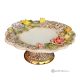 Cake stand, centerpiece in refined ceramic, adorned with flowers and golden details, handmade.