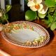 Oval basket in artistic ceramic, decorated with orchids and gold details, handmade