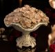 Cake stand, superior ceramic centerpiece, containing roses, gold details and crystals, handmade.