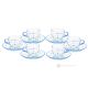 Set of 6 espresso cups with saucer, hand-painted crystal glass top.