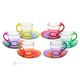 HAPPY Set of 6 espresso coffee cups with saucer, hand-painted crystal glass top