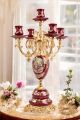 5-flame candelabra with lady and knight in quality ceramic, with gold decorations, handmade.