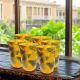 Set of 6 blown glass glasses with inlays made of fused glass, true Murano craftsmanship.