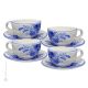TAZZE FIORACCIO set 4 breakfast cereal cups with saucers Castelli ceramic authentic handmade Abruzzo Made in Italy