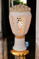 Floor lamp, ceramic lantern, decorated with roses, Swarovski crystals and gold.
