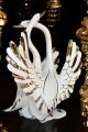 Pair of ceramic swans, decorated with roses, crystals and platinum details, handmade.