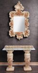 Mirror with ceramic table, with roses, Swarovski crystals and gold details.