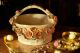 Prestigious ceramic spring basket, with roses and golden details, handmade.