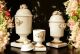 Set of 3 artistic ceramic jars, with roses, crystals and gold details, handmade.