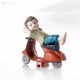 SANDRO - Capodimonte doll on scooter, hand-crafted porcelain.