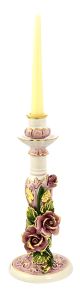 PORTACANDELE ROSE Candle Holders Candlestick Ceramic Artistic Baroque 24k Gold Made Italy